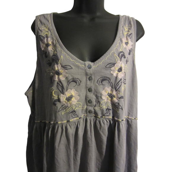 Boho Cottagecore Embroidered Sleeveless Babydoll Top Torrid 3X Gray - Picture 3 of 8